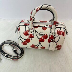 COACH 18 Cherry Print Zipper Closure Leather Shoulder/Crossbody/Handbag,